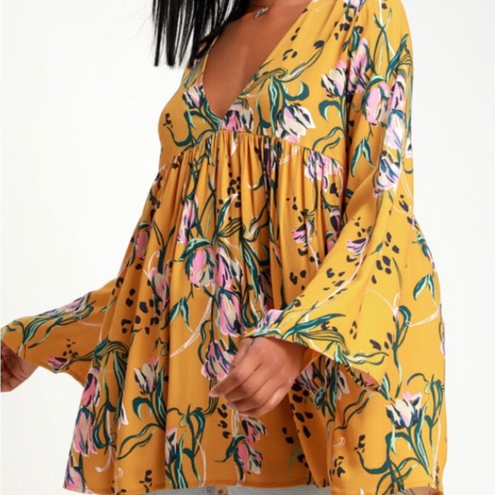 Free people floral yellow flows top